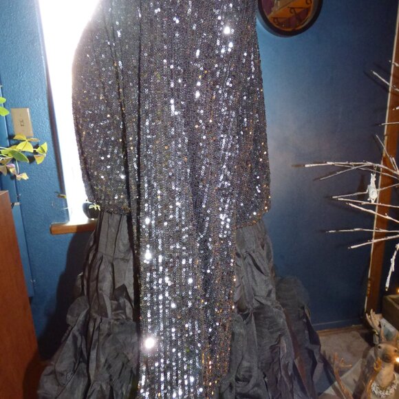 ENDLESS ROSE GOTH WEDDING HOLIDAY PARTY BLACK SILVER CROP SEQUIN BLOUSE TOP L - Picture 3 of 12